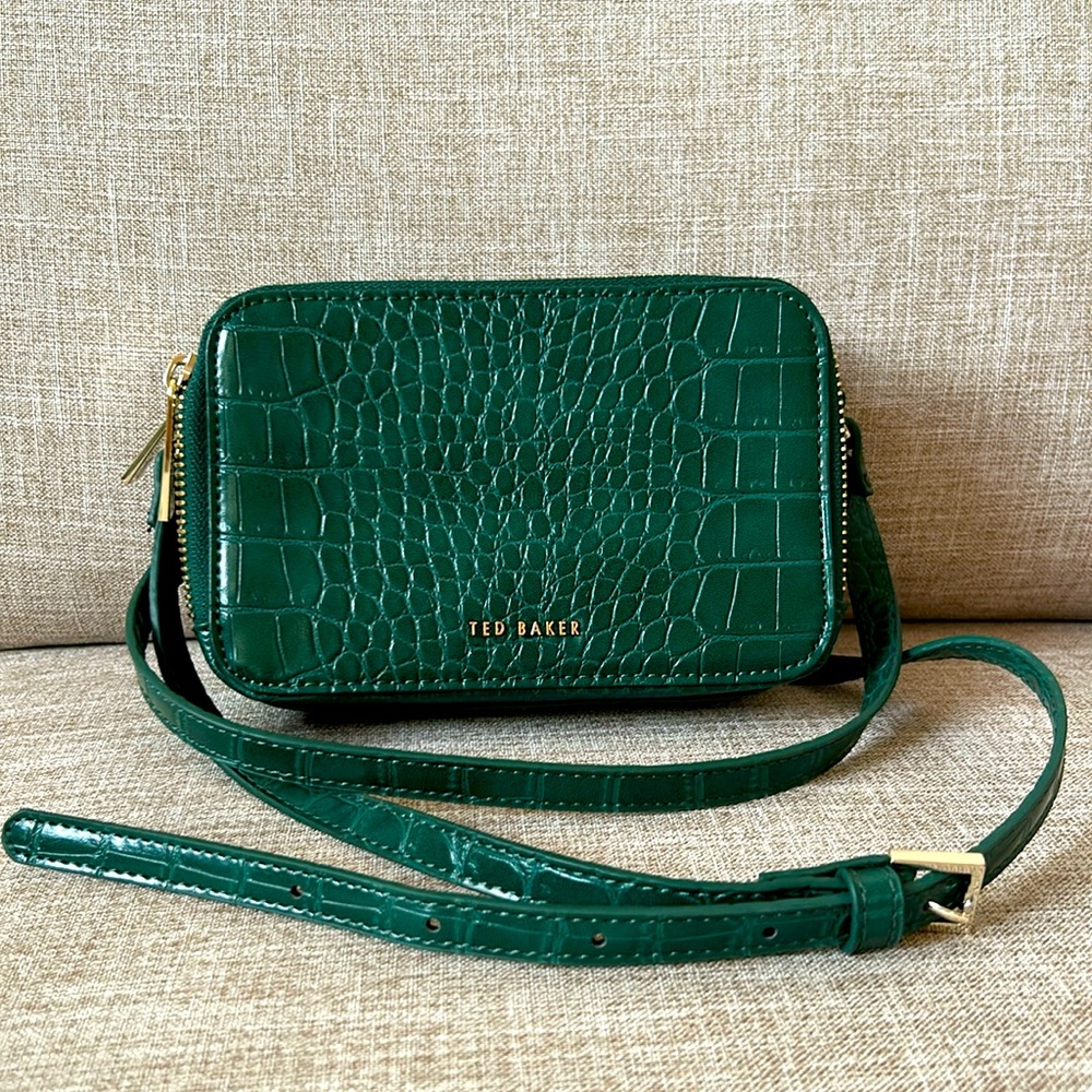 Ted Baker Green Croc leather mini crossbody bag